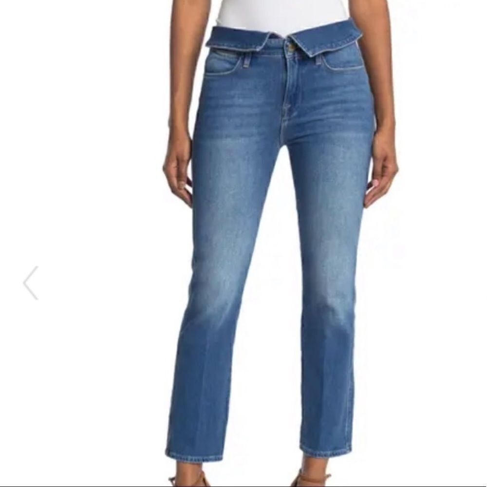 𝅺frame Le High Fold Over Crop Straight Jeans 23